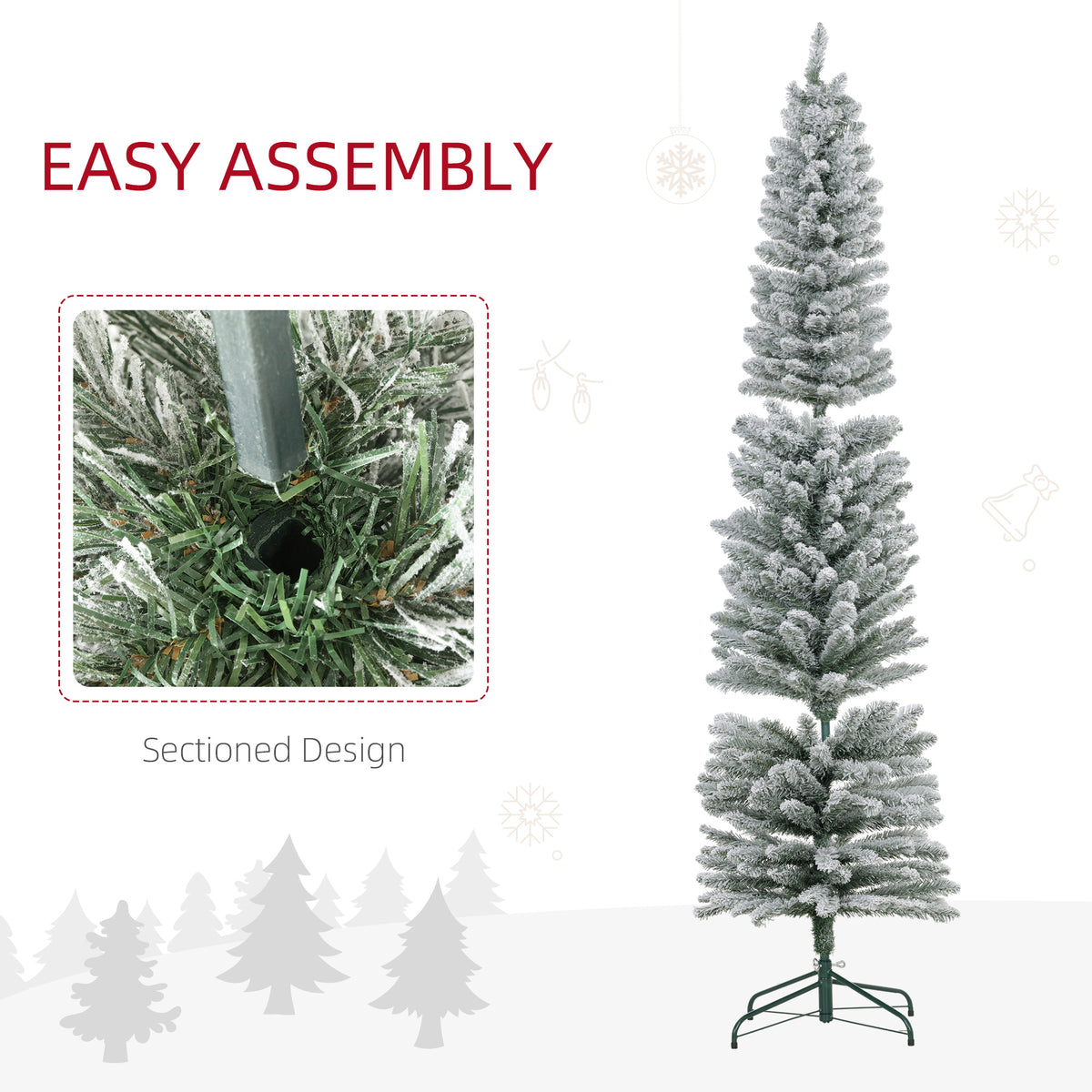 HOMCOM 7ft Artificial Snowy Pencil Christmas Tree - White 