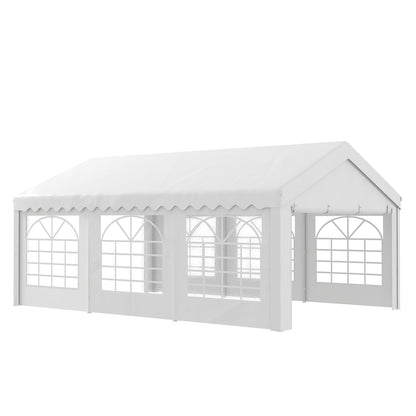 Outsunny 6m x 4m Garden Gazebo, Galvanised Marquee Party Tent with Removable Sides and Windows for Parties, Wedding and Events, White 