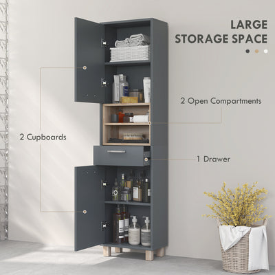 HOMCOM Tall Bathroom Storage Cabinet, Bathroom Storage Unit, Freestanding Bathroom Cabinet with Open Shelves and Drawer 