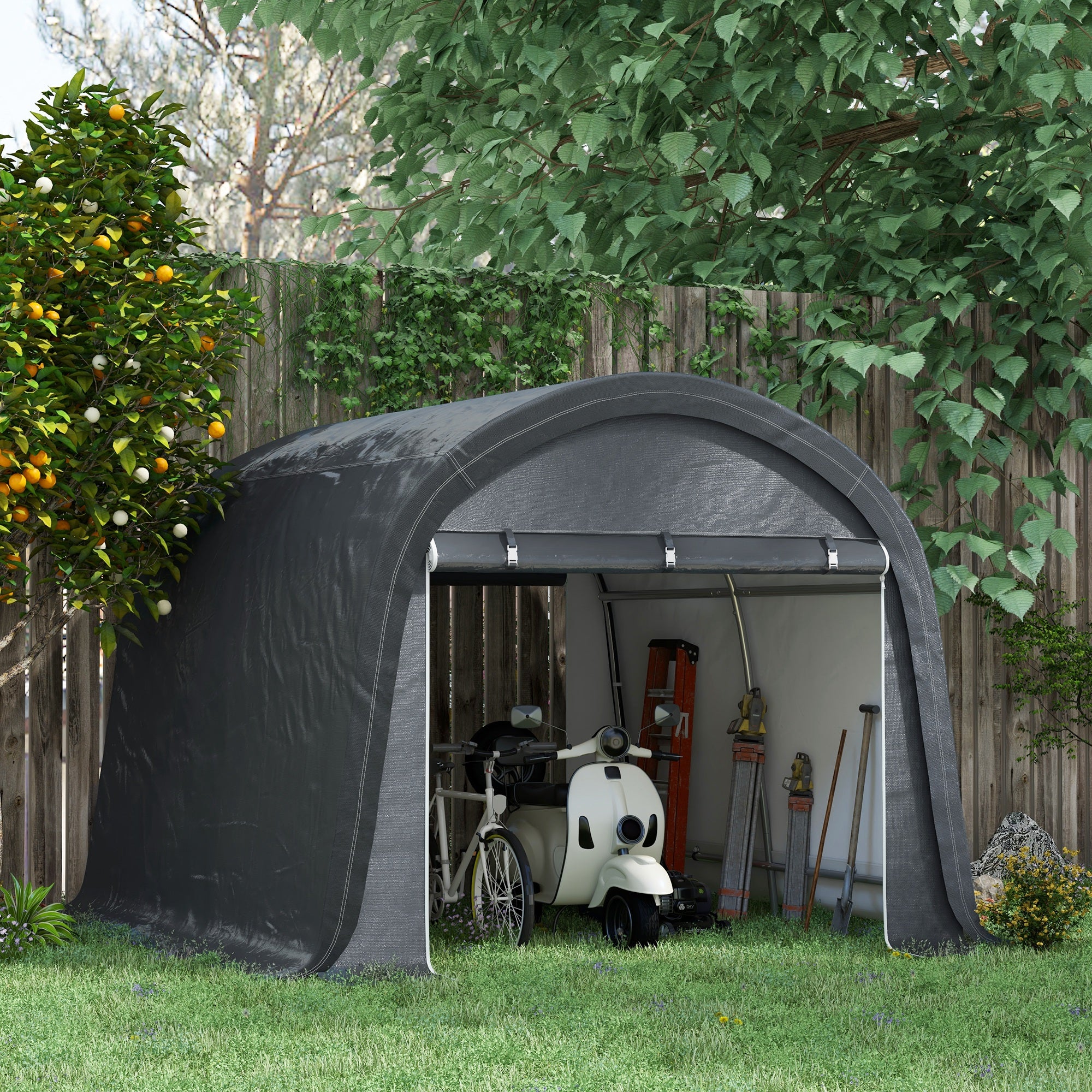 Outsunny 3 x 3(m) Garden Storage Tent, Heavy Duty Outdoor Shed, Waterproof Portable Shed Storage Shelter with Galvanised Steel Frame for Bike, Motorcycle, Garden Tools, Grey 