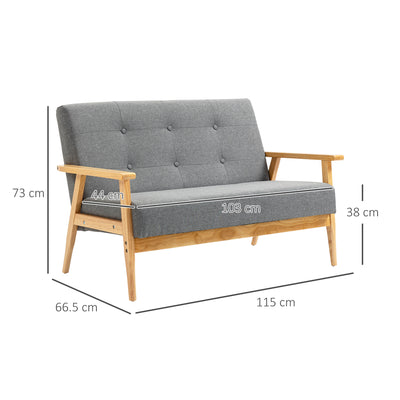 HOMCOM 2 Seater Sofa Modern Linen Fabric Upholstery Tufted Couch with Rubberwood Legs for Living Room and Kitchen, Dark Grey 