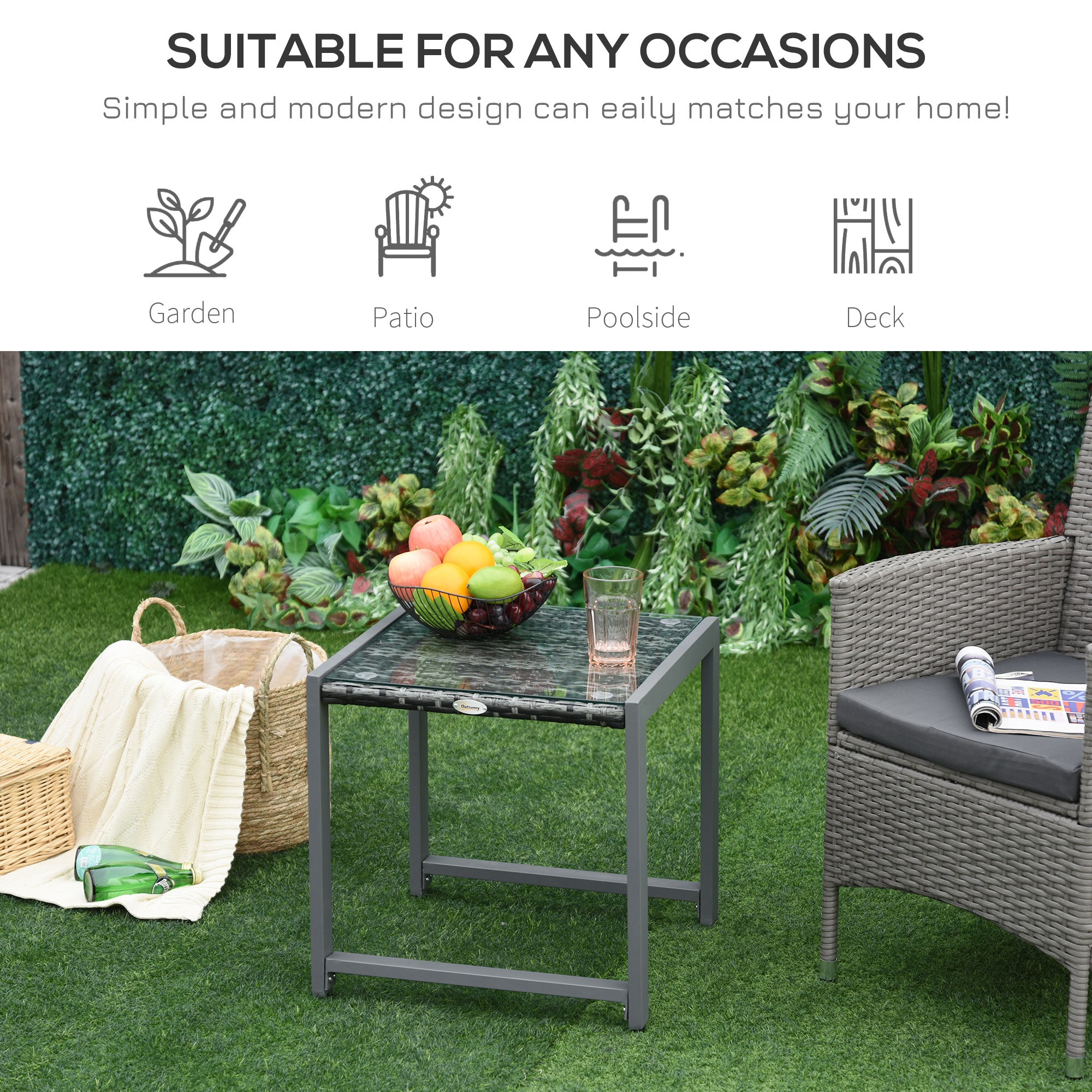 Outsunny Rattan End Table Side Coffee Desk Outdoor Patio Wicker Sofa Chat Garden Furniture 
