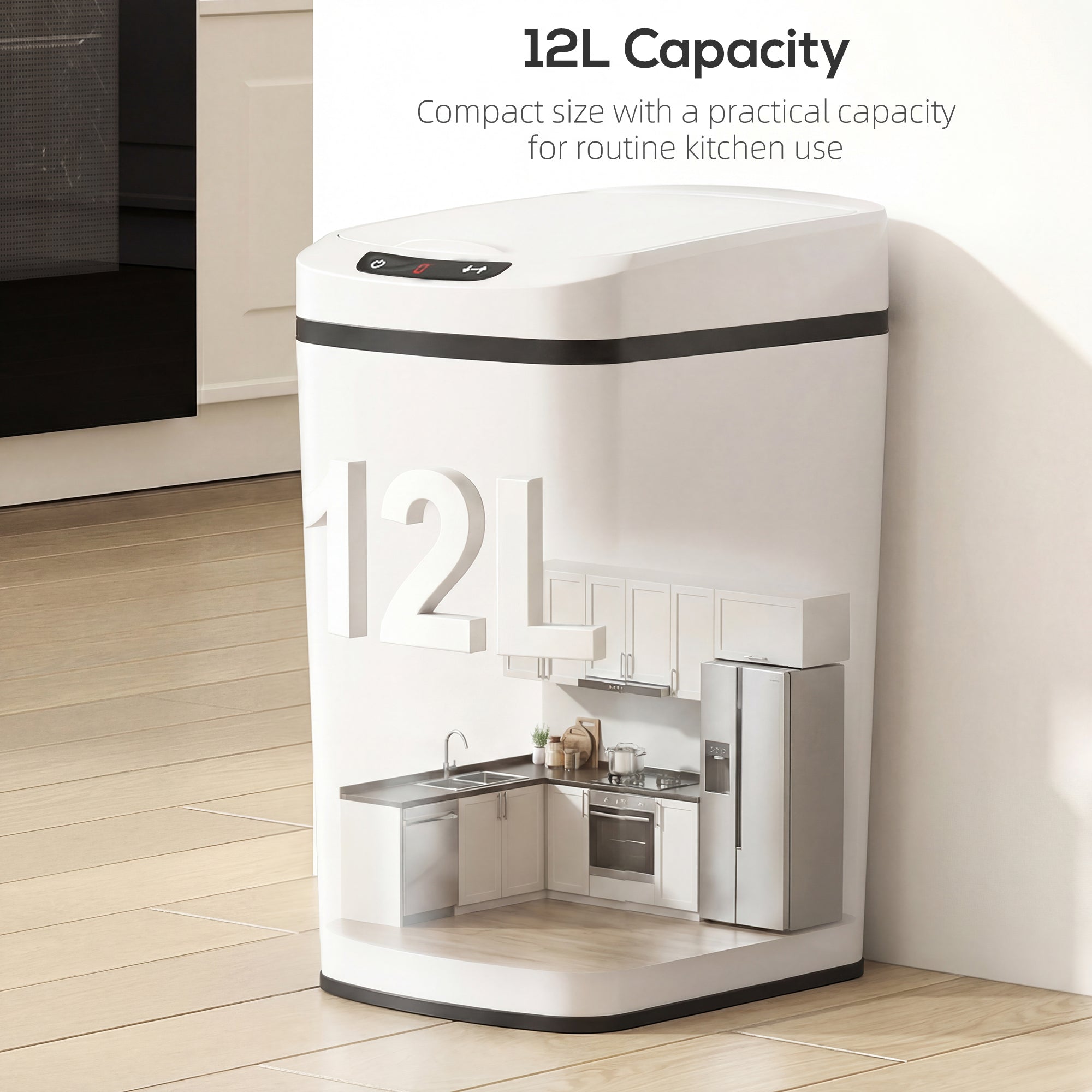 HOMCOM 12L Sensor Bin, Automatic Touchless Motion Sensor Kitchen Bin with Fingerprint Resistant Stainless Steel, White 