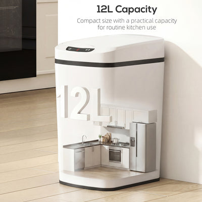 HOMCOM 12L Sensor Bin, Automatic Touchless Motion Sensor Kitchen Bin with Fingerprint Resistant Stainless Steel, White 