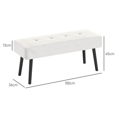 HOMCOM End of Bed Bench, Corduroy Bedroom Bench with Thick Padding and Steel Legs, Tufted Window Seat for Entryway, Living Room, Cream White 