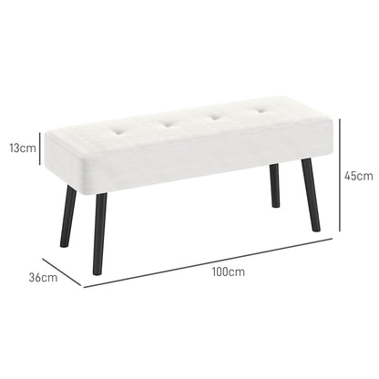 HOMCOM End of Bed Bench, Corduroy Bedroom Bench with Thick Padding and Steel Legs, Tufted Window Seat for Entryway, Living Room, Cream White