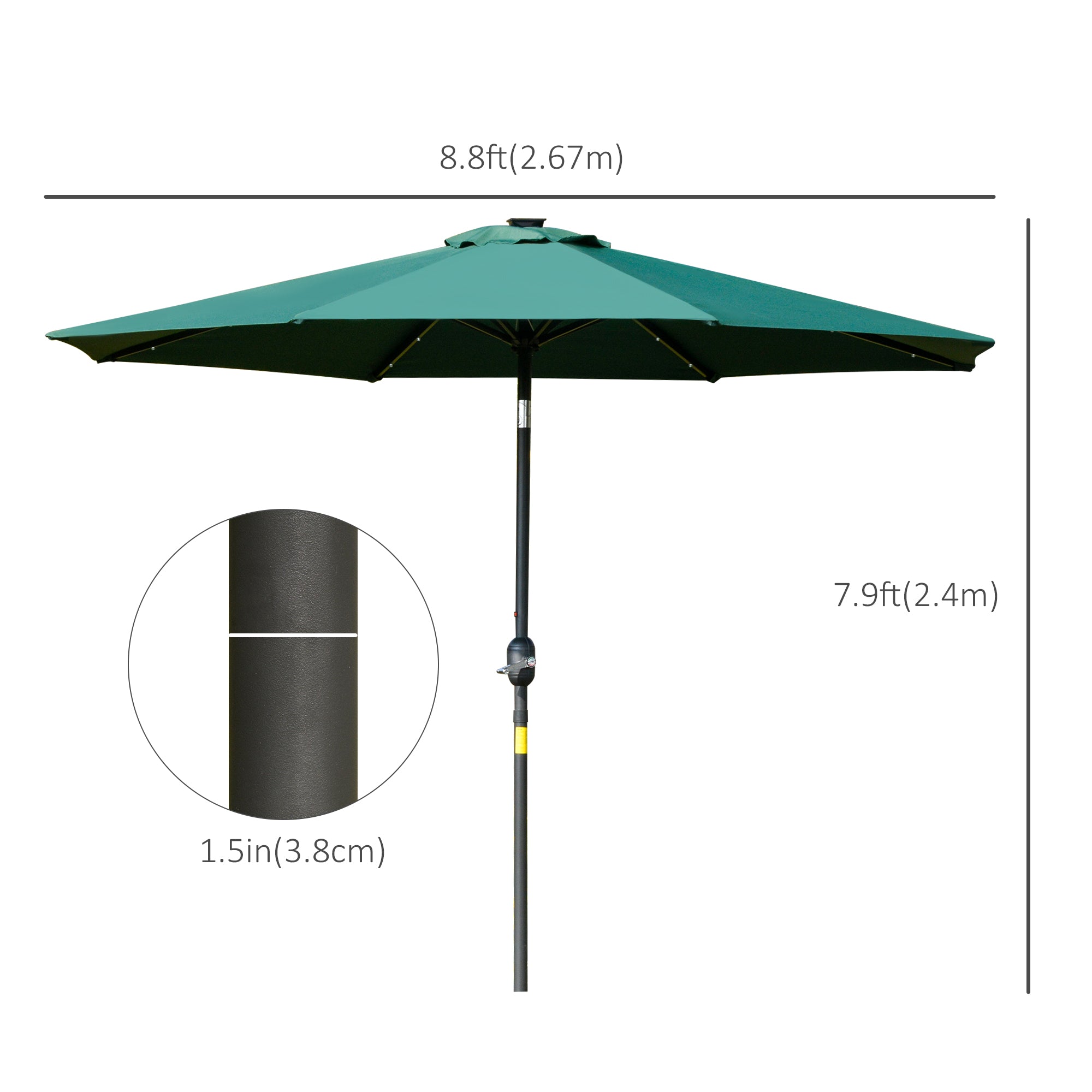 Outsunny 2.7m Patio Garden Umbrella Outdoor Parasol with Tilt Crank and 24 LEDs Lights (Green) 