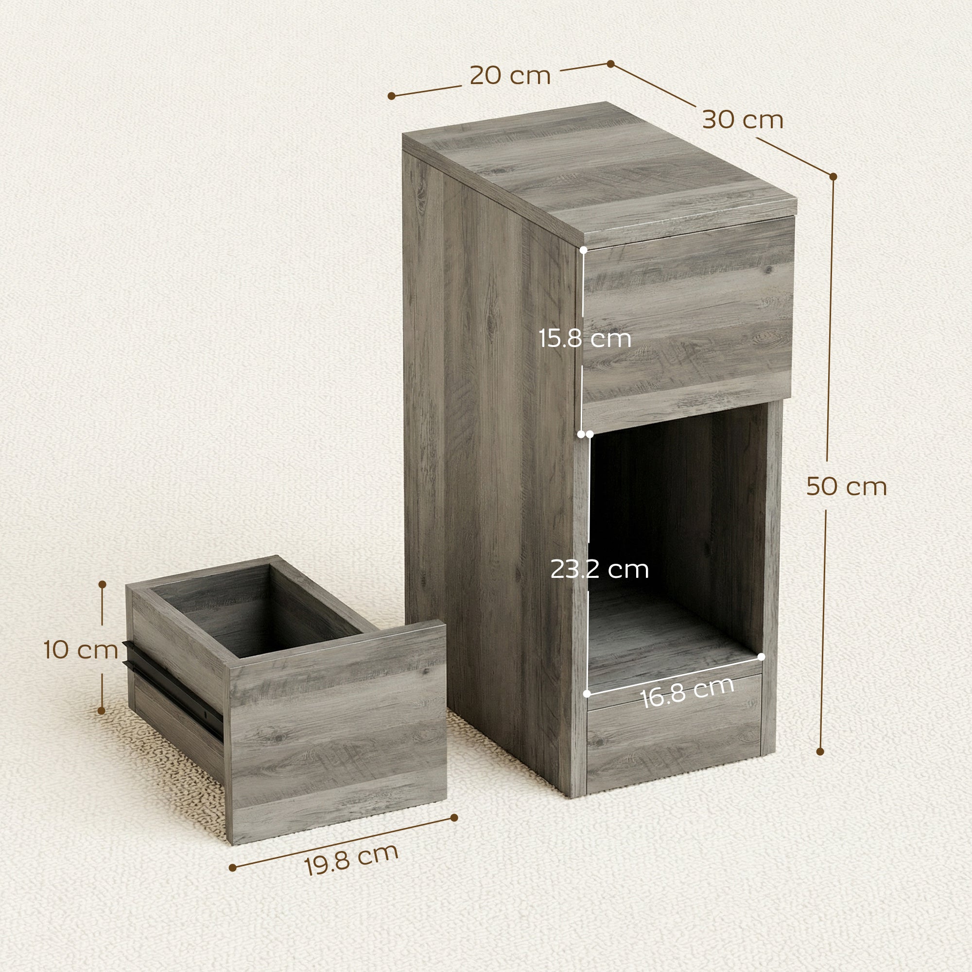 HOMCOM Set of Two Modern Storage Bedside Tables - Grey 