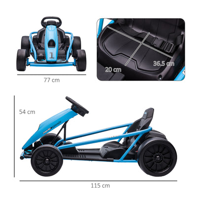 HOMCOM 24V Drift Kart, Electric Ride-On Racing Go Kart w/ 2 Speeds, Steering Wheel, Pedals for Kids Aged 8-12, Blue 