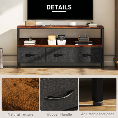 HOMCOM TV Stand Cabinet with 3 Foldable Drawers - Rustic Brown 