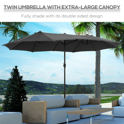 Outsunny 4.6M Sun Umbrella Canopy Double-sided Crank Sun Shade w/ Cross Base Grey 