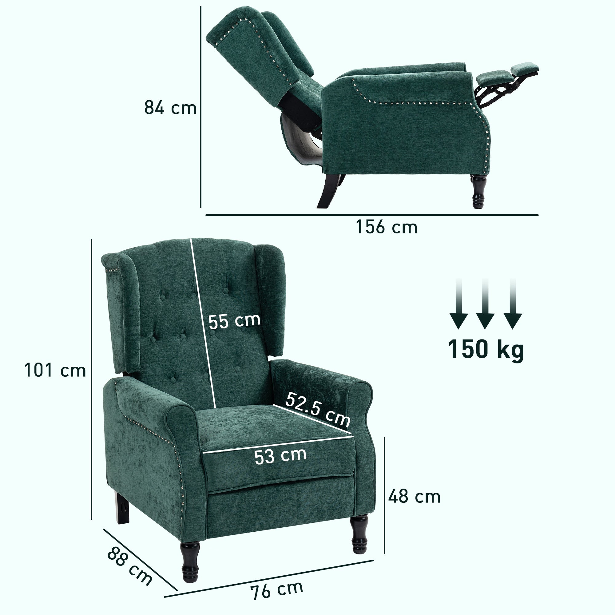 HOMCOM 150° Reclining Vintage Armchair, with footrest - Dark Green
