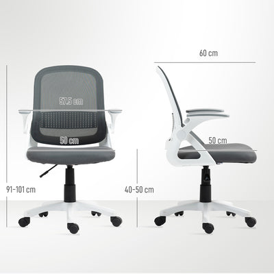 HOMCOM Breathable Mesh Office Chair, Ergonomic Swivel Computer Chair with Flip-up Armrests, Lumbar Back Support for Home/Office, Grey 