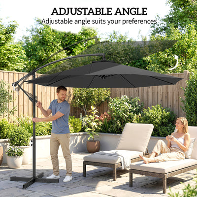 Outsunny 3m Overhanging Cantilever Parasol, with Cross Base - Grey 