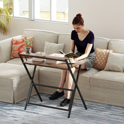 HOMCOM 81.5 cm Folding Computer Desk with Monitor Shelf - Rustic Brown 