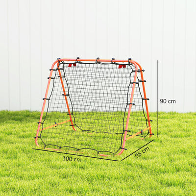 HOMCOM Double Sided Football Rebounder Net, Football Rebound Goal with Five Adjustable Angles, Orange 