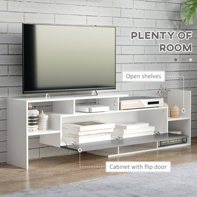 HOMCOM Modern TV Cabinet with Wall Shelf, TV Unit with Storage Shelf and Cabinet, for Wall-Mounted 65" TVs or Standing 40" TVs, White and Grey 