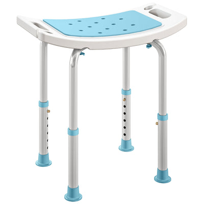 HOMCOM 6-Level Height Adjustable Aluminium Bath Room Stool Chair Shower Non-Slip Design w/ Padded Seat Drainage Holes Foot Pad, Turquoise 