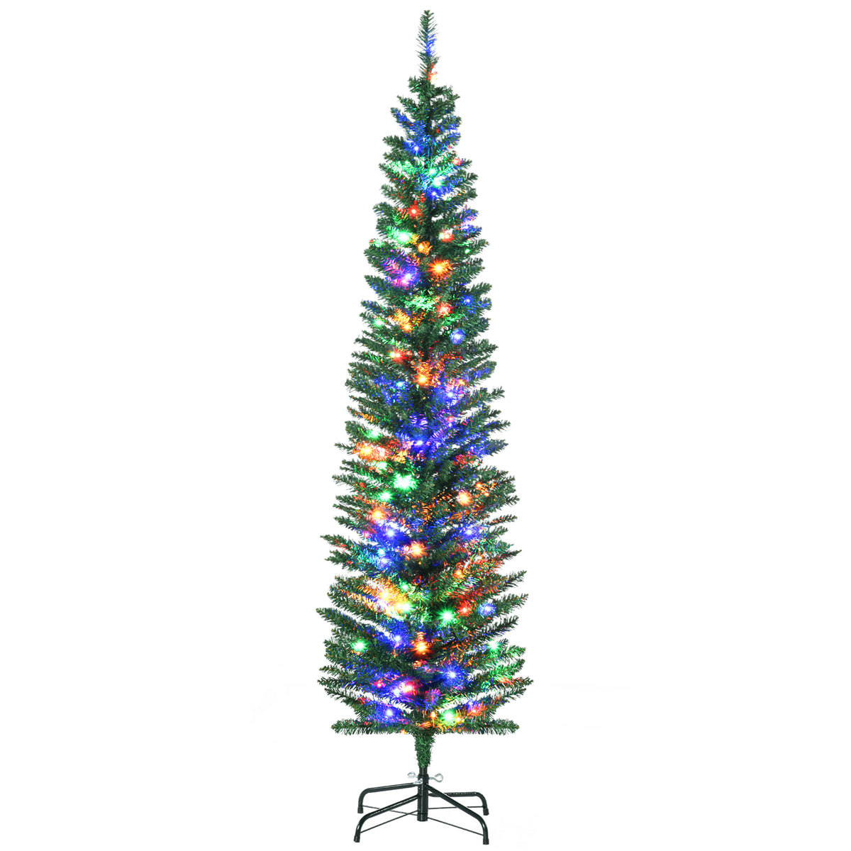 HOMCOM 6' Artificial Prelit Christmas Trees Holiday D\'c3\'a9cor with Colourful LED Lights, Pencil Shape, Steel Base 