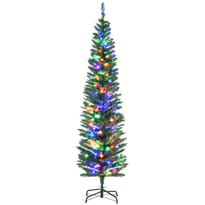 HOMCOM 6' Artificial Prelit Christmas Trees Holiday D\'c3\'a9cor with Colourful LED Lights, Pencil Shape, Steel Base 