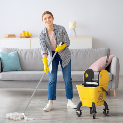 HOMCOM 26 Litre Mop Bucket, with Wringer and Mop - Yellow 
