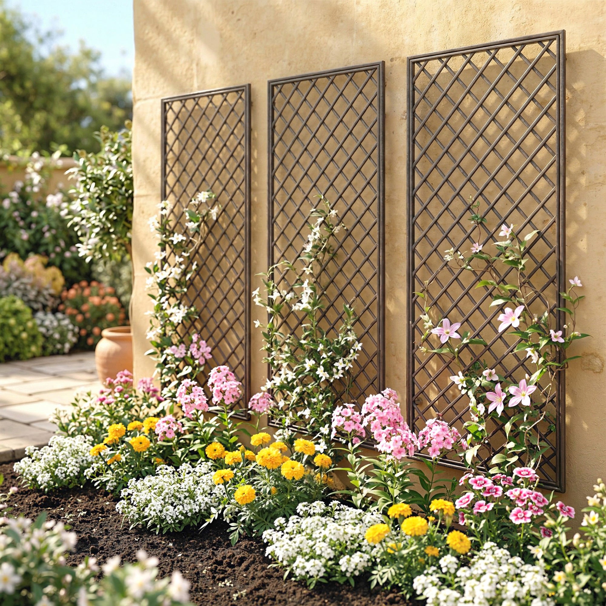 Outsunny Garden Trellis, Decorative Trellis Panels for Climbing Outdoor Plants, Natural Wood Finish 