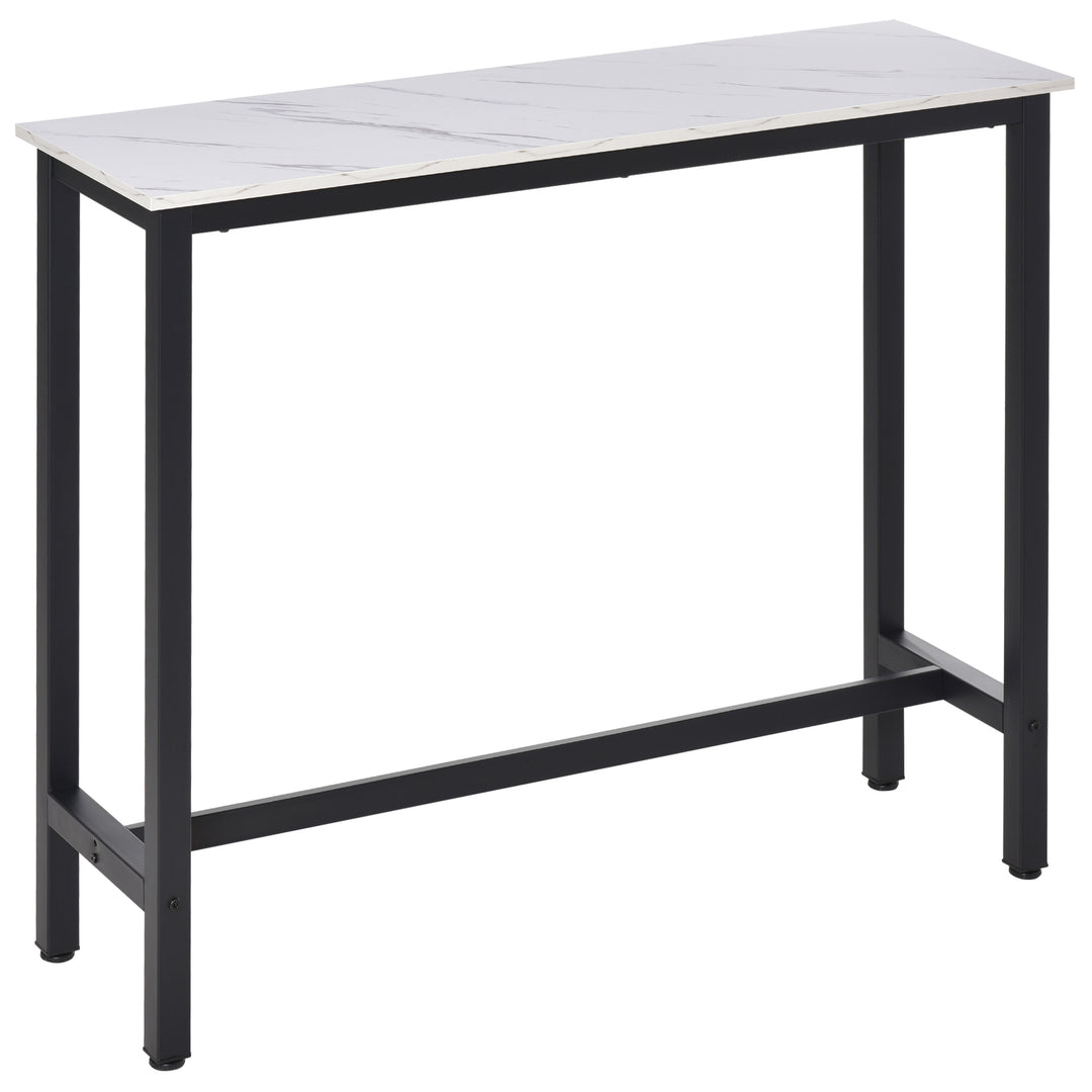 HOMCOM Bar Table Breakfast Marble Grain Dining Table Coffee Table with Adjustable Footpads, 120x40x100cm, White & Black 