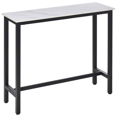 HOMCOM Bar Table Breakfast Marble Grain Dining Table Coffee Table with Adjustable Footpads, 120x40x100cm, White & Black 