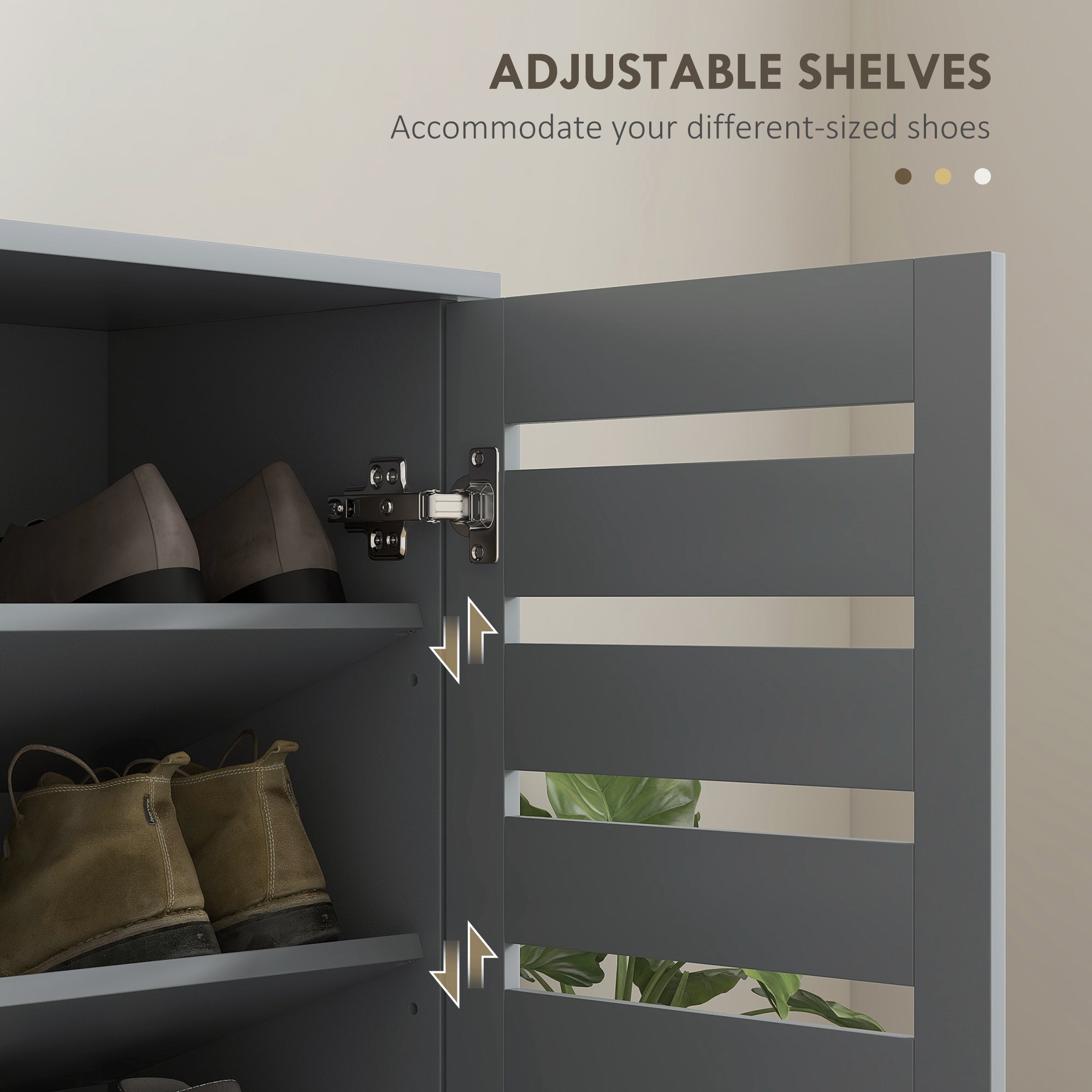 HOMCOM Narrow Shoe Cabinet for Entryway, 5-Tier Slim Shoe Storage Cabinet with 2 Slatted Doors and Adjustable Shelves Grey 