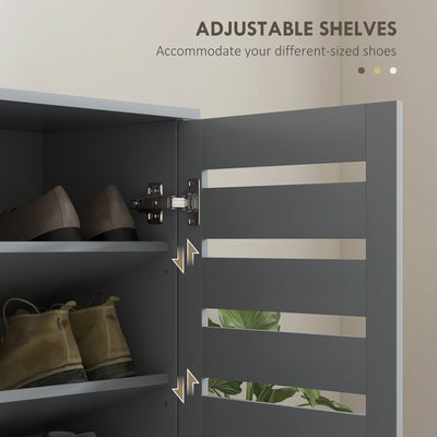 HOMCOM Narrow Shoe Cabinet for Entryway, 5-Tier Slim Shoe Storage Cabinet with 2 Slatted Doors and Adjustable Shelves Grey 