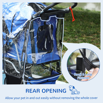 PawHut Dog Stroller with Rain Cover for Small Miniature Dogs, Folding Pet Pram with Cup Holder, Storage Basket, Reflective Strips, Blue 
