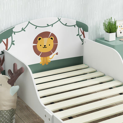 AIYAPLAY Toddler Bed with Storage, Guardrails, Lion Design, for Ages 3-8 Years, Fits 140 x 70cm Mattress, Green 