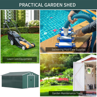 Outsunny 12.5 x 11.1ft Steel Sliding Door Storage Shed - Green 