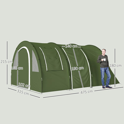 Outsunny 5-6 Man Camping Tent with 2 Room, Floor and Carry Bag - Green 