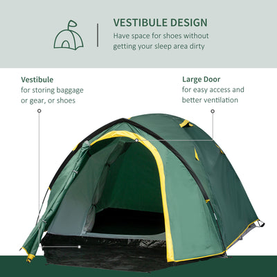 Outsunny Dome Tent for 2 Person Camping Tent with Large Windows, Waterproof Green and Yellow 