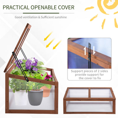 Outsunny Wooden Cold Frame, Small Polycarbonate Greenhouse for Plants with Openable & Tilted Top Cover, Brown, 100 x 65 x 40cm 