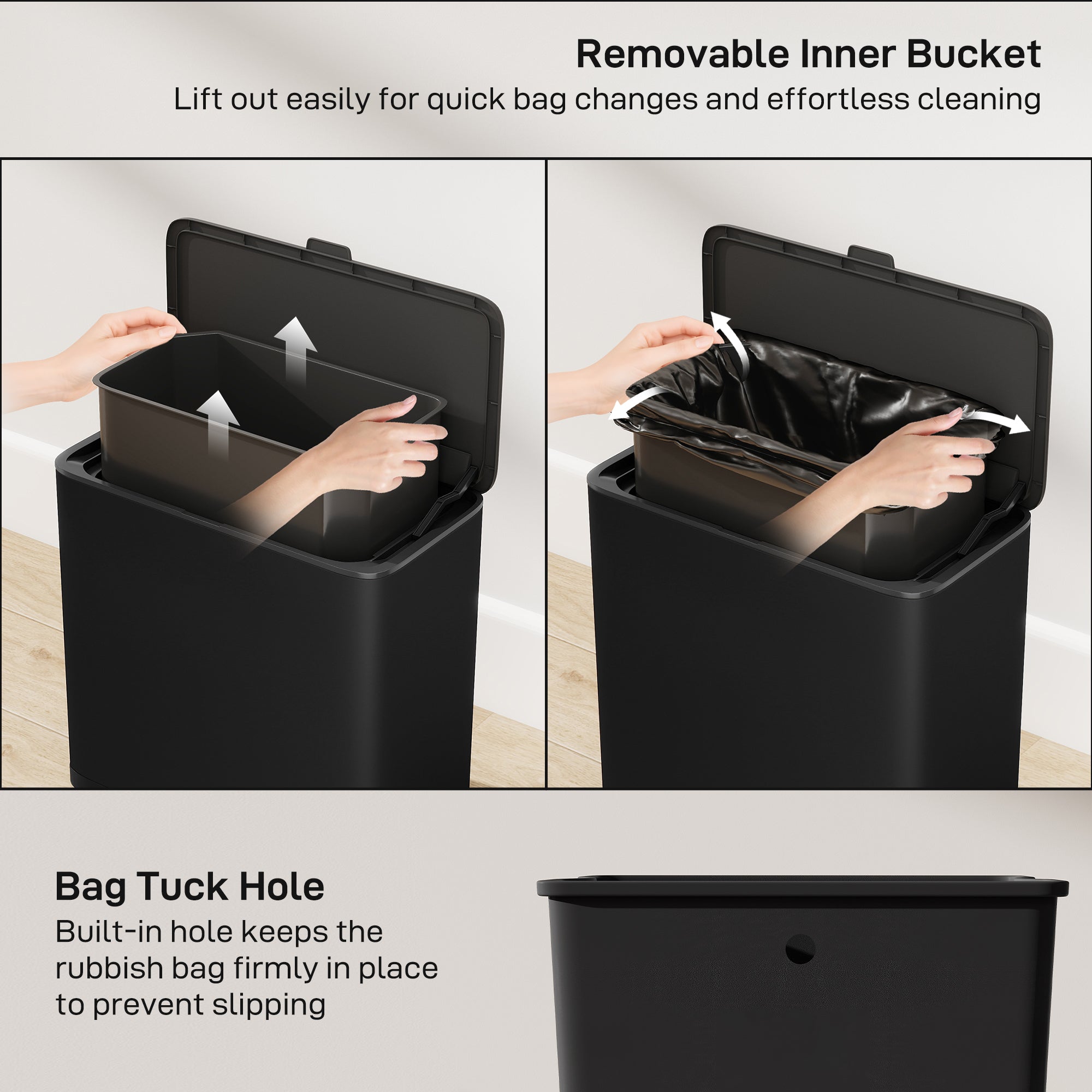 HOMCOM 8L Hanging Kitchen Bin, Rubbish bin with Lid and Removable Inner Bucket for Kitchen Cabinet Door, Under Sink, Office 