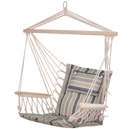 Outsunny Garden Outdoor Hanging Hammock Chair Thick Rope Frame Wooden Arms Safe Wide Seat Garden Outdoor Spot Stylish Multicoloured stripes 