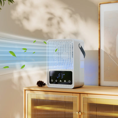 HOMCOM Portable Air Conditioner, 4-in-1 Mini Air Cooler with 3 Wind Speed, 2 Mist Mode, 7 Colour RGB Light, Black 