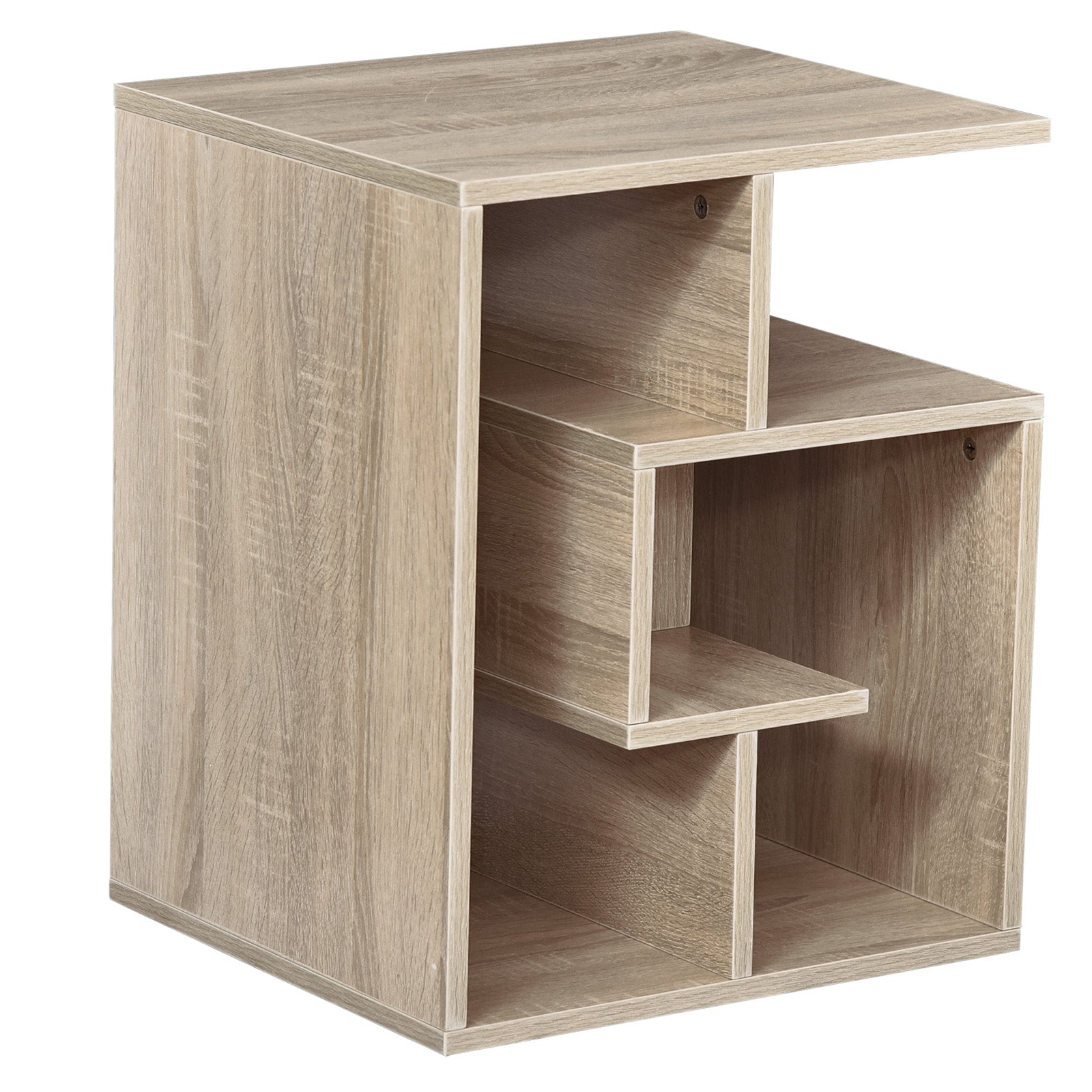 HOMCOM Side Table, 3 Tier End Table with Open Storage Shelves for Living Room, Bedroom, Oak 