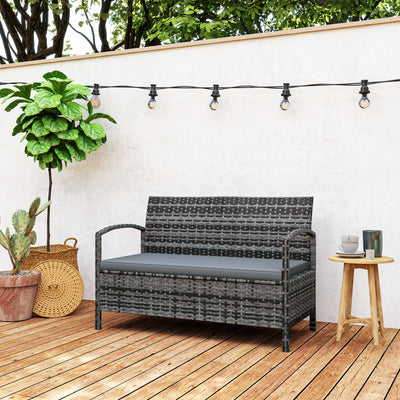 Outsunny 125L Storage Garden Bench, with Cushion - Grey 