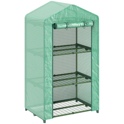 Outsunny 3 Tier Mini Greenhouse Portable Garden Grow House with Roll Up Door and Wire Shelves, 69 x 49 x 125 cm, Green 