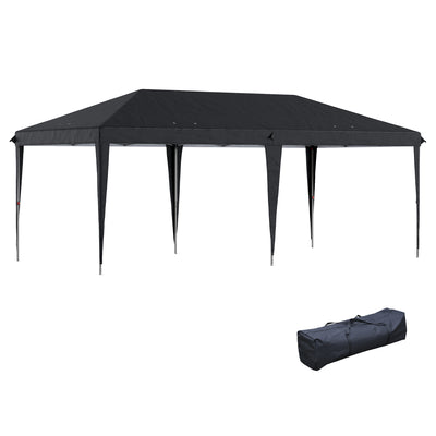 Outsunny Pop Up Gazebo, Double Roof Foldable Canopy Tent, Height Adjustable Wedding Awning Canopy w/ Carrying Bag, 6 m x 3 m x 2.65 m, Black 