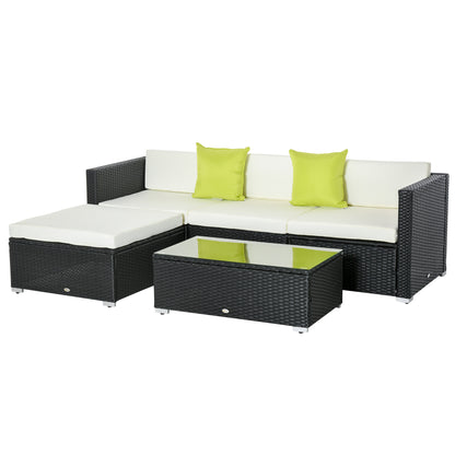 Outsunny 4-Seater Rattan Sofa Set Set Garden Outdoor Sectional Sofa Coffee Table Metal Frame w/Cushion Pillows-Black 