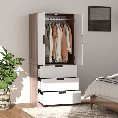 HOMCOM Two Door, Two Drawer Wardrobe - White/Brown 