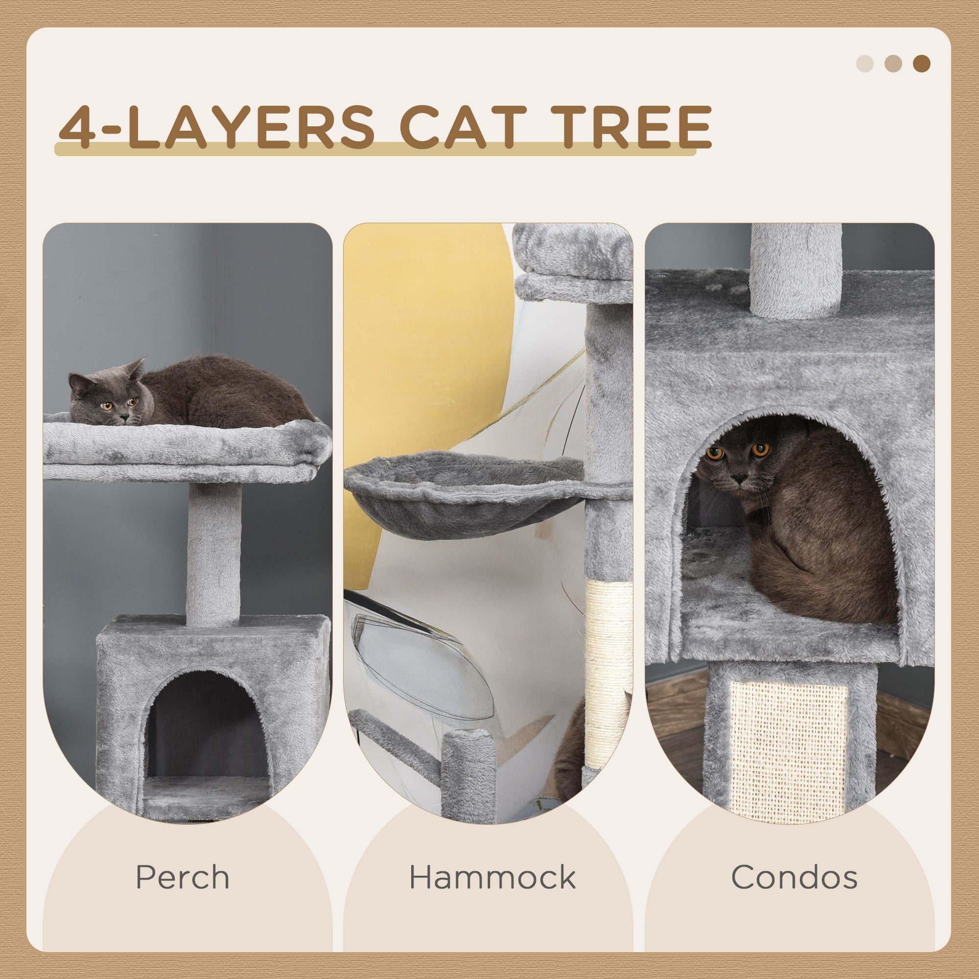 PawHut Cat Tree Tower for Indoor Cats, 111cm Kitten Activity Centre with Scratching Post Pad Hammock Condo Bed Ball Toy, Grey 