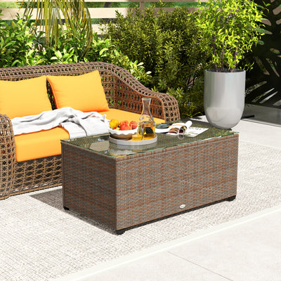 Outsunny 90 x 50cm Glass-Top Rattan Side Table - Brown 
