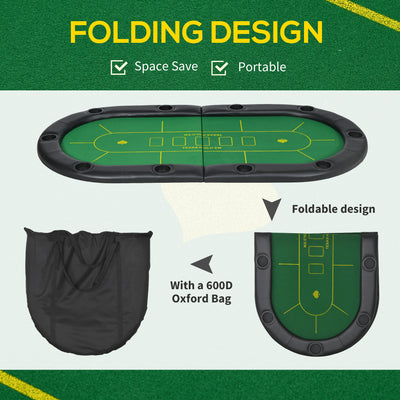 SPORTNOW Foldable Poker Mat, 10-Player Table Top with Cup Holder, Carry Bag - Green 