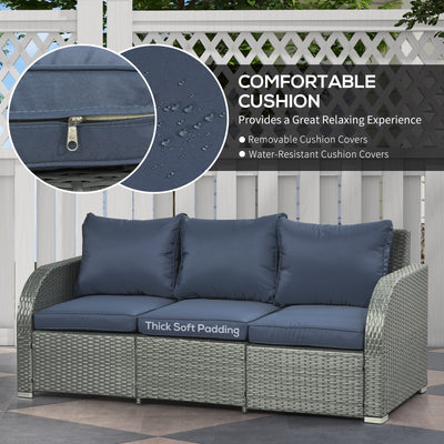 Outsunny Six-piece Outdoor Rattan Dining Set, with Reclining Armchairs - Blue 