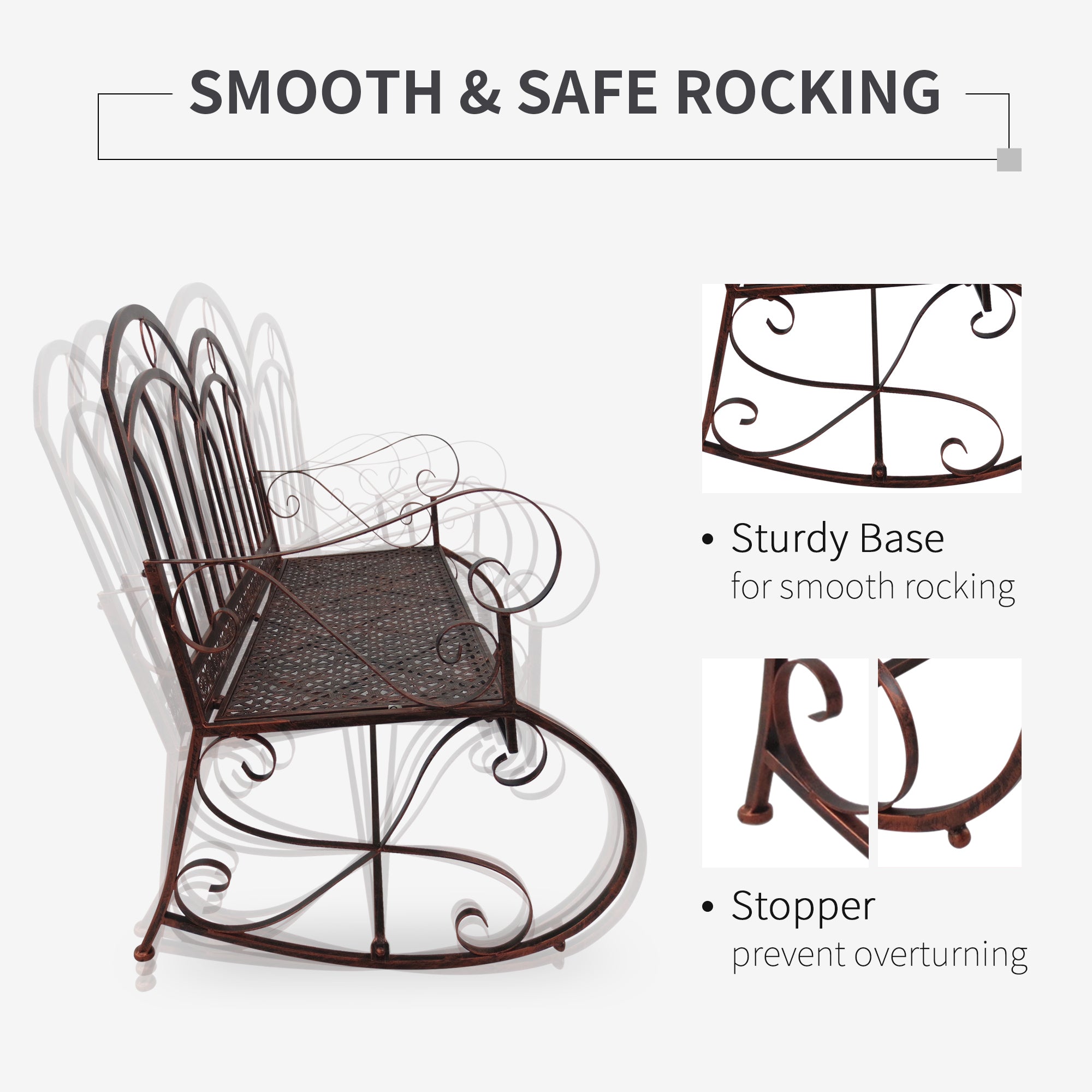 Outdoor Iron Rocking Chair-Bronze Red 